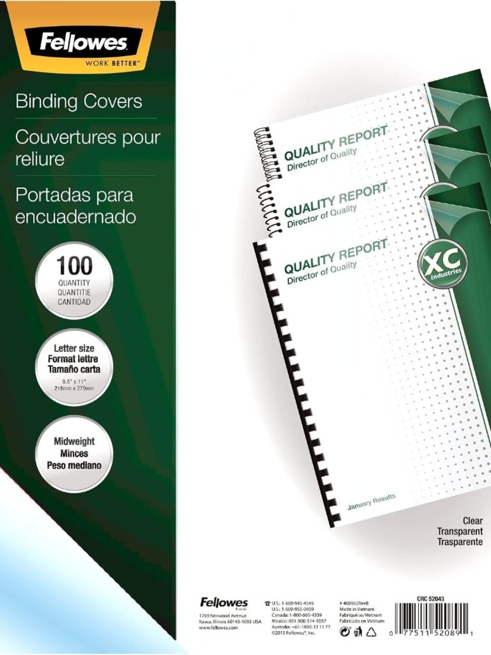 52089 Binding Presentation Covers, 8mil, Letter, 100 Pack, Clear